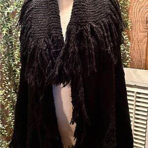 Elegant Black Fringe Sweater Cape